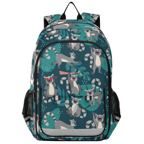 Glaphy Lemurs Monkey Animals Backpack School Bag Lightweight Laptop Backpack Student Travel Daypack with Reflective Stripes