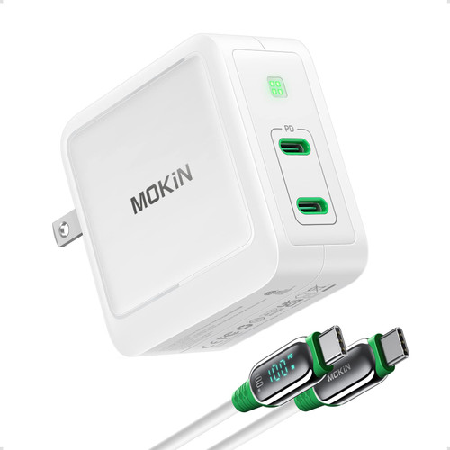100W USB C Charger Block, MOKiN GaN III 2-Port Type C Wall Charger Foldable Power Adapter, USB C Power Adapter, for MacBook Pro/Air, iPhone 14 Pro Max, iPad, Google Pixelbook, and More