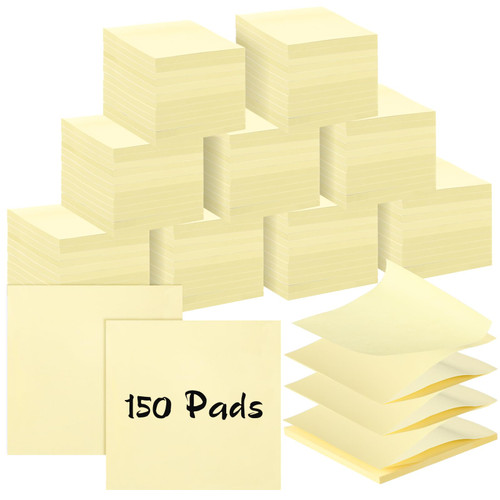Lincia Sticky Notes Bulk, 150 Pads Sticky Notes, Teacher Sticky Notes 3 x 3 Inch, 45 Sheets/Pad Ideal Sticking Power Sticky Note Pads for Christmas Office School (Yellow)