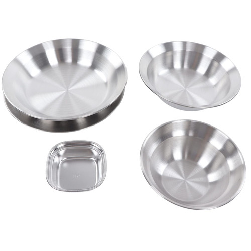 Yuecoom Camping Complete Messware Kit, 12pcs Polished Stainless Steel Camp Dinnerware, Camping Cooking Tableware Large and Small Bowls with Fruit Knife for Picnics