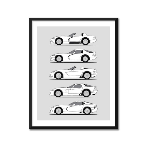 Dodge Viper Generations Inspired Poster Print Wall Art Handmade the Viper R/T GTS SRT-10 (11x14" Print (Unframed), Satin Paper)