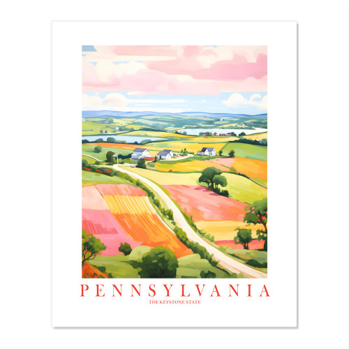 Pennsylvania Travel Print Keystone State Souvenir PA Nature Pink Orange Green Wall Art Landscape Poster Scenic Vista (18x24 inches)