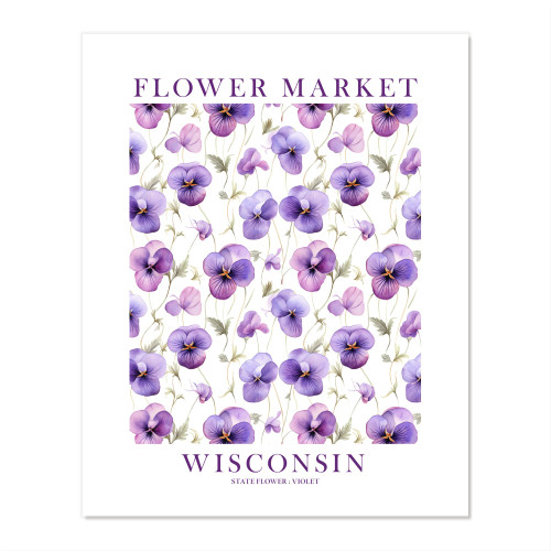 Wisconsin State Flower Market Violet Poster Purple Wildflower Floral Wall Art Botanical Print Wisconsin Travel Gift (18x24 inches)
