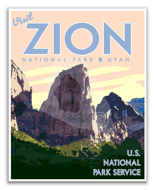 Zion National Park Poster, Zion National Park Print, Utah National Park Art, Pink Sky Print (Poster, Canvas) (Poster, 18x24 Inches)