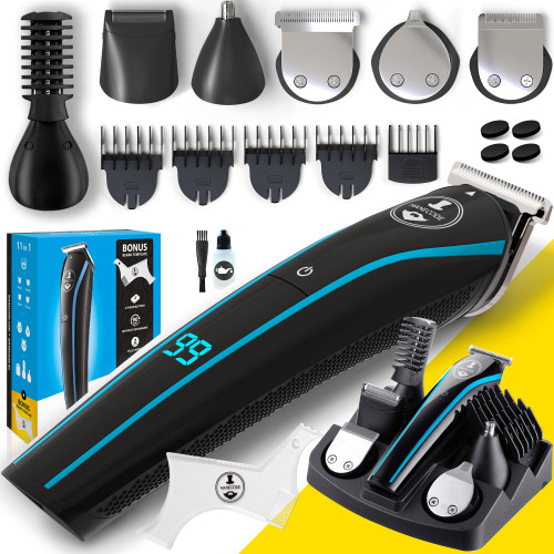 MANECODE 11-IN-1 Men's Beard and Mustache Electric Trimmer Kit, Cordless Body and Nose Hair Razors, Set of Beard Clippers, USB Rechargeable Battery, Shaver for Men, Lifetime Self-Sharp Blades