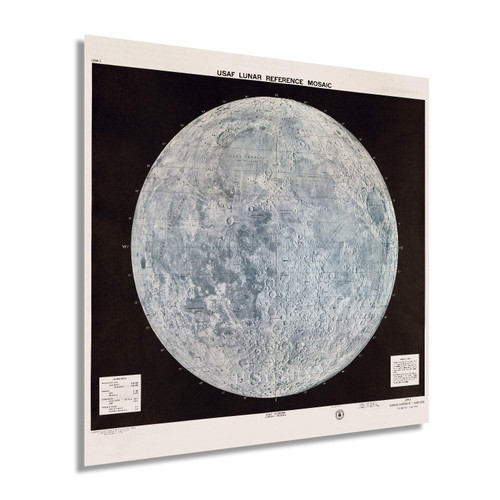 HISTORIX Vintage 1966 Lunar Moon Map Poster - 16x16 Inch Lunar Map - Moon Poster Vintage Map with Data Table - Print of the Moon Wall Map - Lunar Poster - USAF Lunar Reference Mosaic