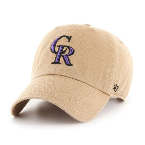 '47 Colorado Rockies Mens Womens Clean Up Adjustable Strapback Khaki Hat with Team Color Logo