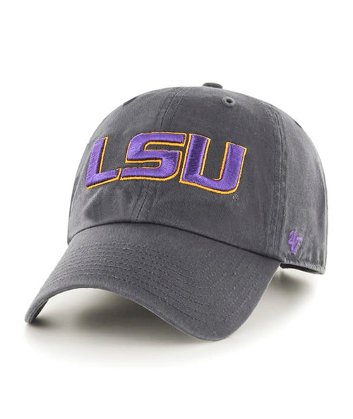 '47 LSU Hat (Louisiana State Tigers) Mens Womens Adjustable Baseball Cap Clean Up Style, Charcoal Gray/Graphite, One Size