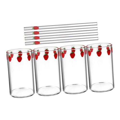 SWOOMEY 4 Sets Strawberry Glass Heated Coffee Cup Glass Drinking Glasses Glass Sippy Cup Glass Milk Container Milk Cup Clear Drinking Cup Glass Cups Coffee Girl Heart Student Whiskey Glass