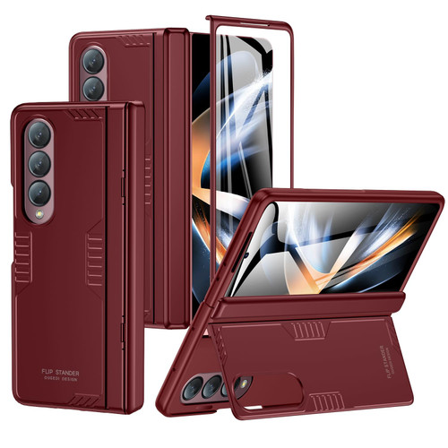 for Samsung Galaxy Z Fold 4 Case: Hinge Protection & Hidden Kickstand with Built-in Screen Protector 360 Full Protective Anti-Slip Shockproof Phone Case for Z Fold 4 5G (Red)