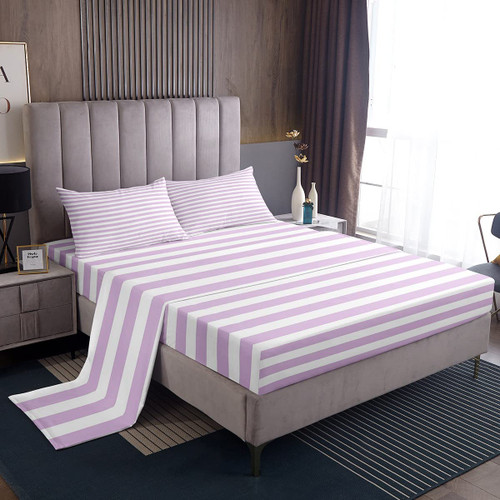 Erosebridal Girl Purple Striped Bed Sheets Twin White Farmhouse Ticking Stripes Fitted Sheet for Women Horizontal Stripes Geometric Lines Bedding Set for Room Decor Sheet Set