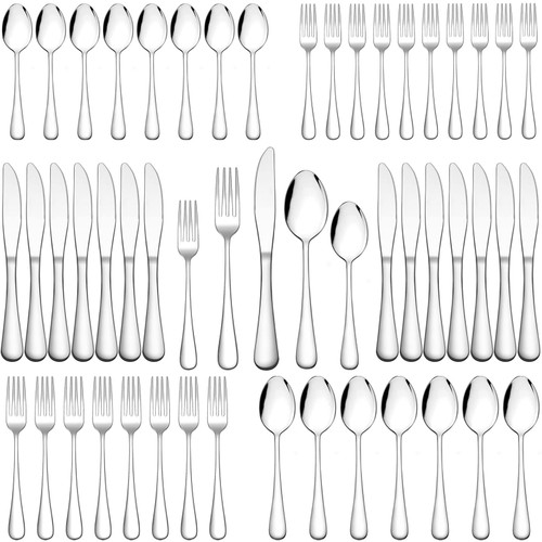 60-Piece Silverware Flatware Cutlery Set, Wildone Stainless Steel Tableware Utensils Service for 12, Include Dinner Knives/Forks/Spoons, Mirror Polished, Dishwasher Safe