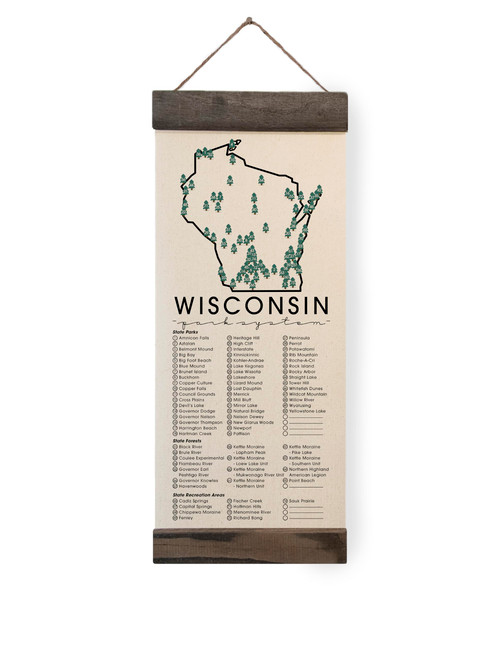 WI State Park Adventure Checklist WITH Pen/Wisconsin State Park/Travel Wisconsin Gift/WI Bucketlist Map/Hiker Gift/Travel Guide (Medium, Map with Pine Trees)