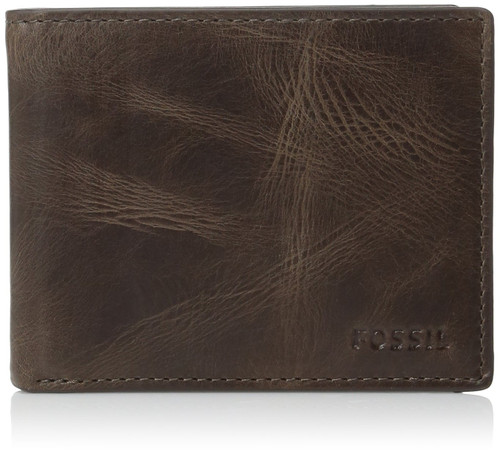 Fossil Men's Derrick Leather RFID-Blocking Bifold Passcase with Removable Card Case Wallet, Dark Brown, (Model: ML3771201)