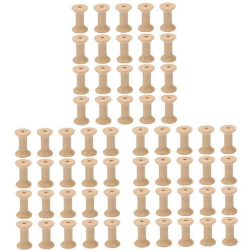 VILLCASE 60 Pcs Wooden Thread Spools Crafts Wood Spools Empty Ribbon Spools Sewing Machine Accessories Glass Holder Wooden Spools for Crafts Embroidery Kits Bamboo Mini Embroidery Thread