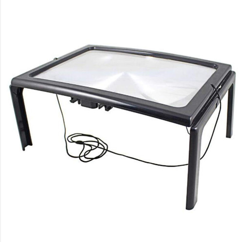 4LED 3X Magnifying Glass,A4 Rectangle Full Page Large Magnifier Foldable Handsfree Lens,Desk, Table, Task, Craft, Jewelry,Sewing,Workbench a/A