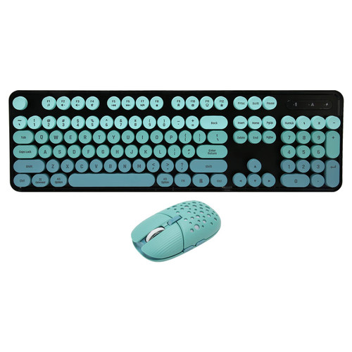 Heayzoki Wireless Keyboard and Mouse Combo, Retro Compact Wireless Keyboard and Mouse Set, 2.4G Wireless Retro Punk Keyboard, 3 DPI Adjustable Gaming Mouse (Blue)