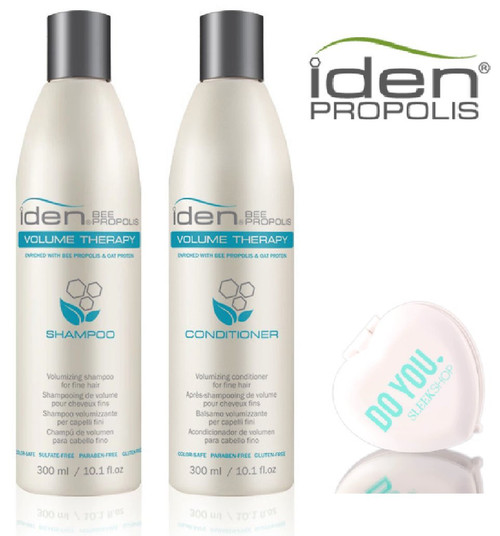 Iden Bee Propolis VOLUME THERAPY Shampoo & Conditioner DUO Set (with Sleek Compact Mirror) (10.1 oz / 300 ml - DUO Kit)