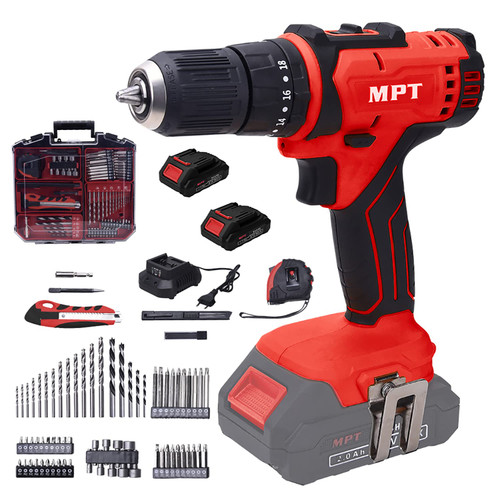 Cordless Drill - MPT 21V Cordless Drill Set with Batteries & Fast Charger, 3/8-Inch Keyless Chuck 2-Variable Speed 18+3 Torque Settings Max 355 in-lbs (40.N.m) Impact Drill, 79Pcs Accessories Tool Kit