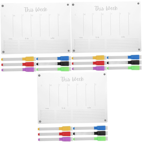 Tofficu 3 Sets Acrylic Message Board Acylic Sheet Acrilic Sheet Magnetic Weekly Planner Board Acrylic Memo Board Clear Board for Fridge Magnetic Planner Rewritable Whiteboard Pen Schedule