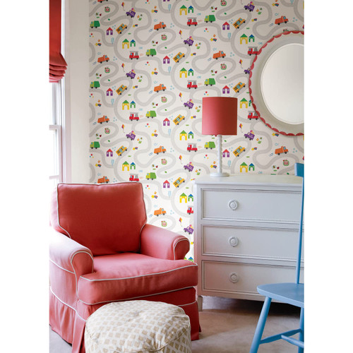 RoomMates RMK12629RL Multicolor CoComelon Road Map Peel and Stick Wallpaper