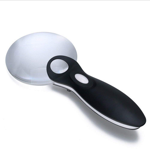 LAJUU Magnifying Glasses,Led Magnifying Glass Handheld Illuminated Magnifier Lighting Reading with Lamp 3X 6X Hd Lens Acrylic Loupe, for Read Books Newspaper Maps Needlework Repair, Black