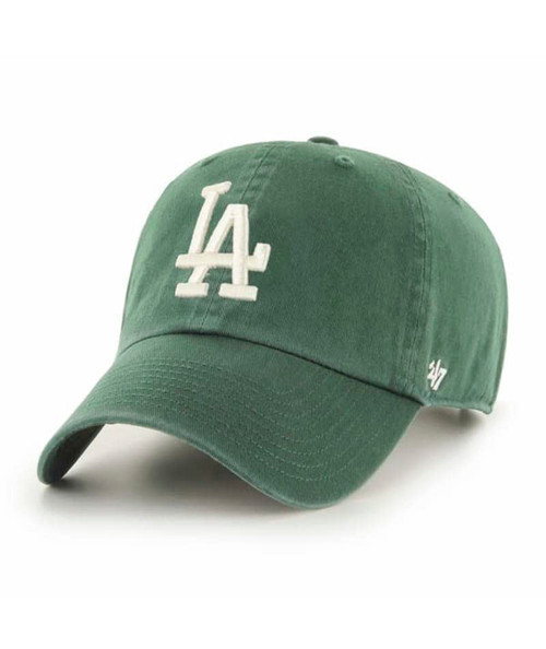 '47 Los Angeles Dodgers Mens Womens Clean Up Adjustable Strapback Dark Green Hat with White Logo