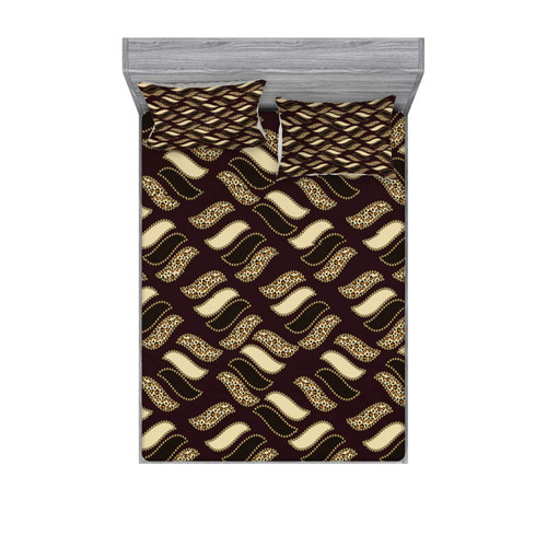 Ambesonne Brown Fitted Sheet & Pillow Sham Set, Ethnic African Style Cheetah Skin Texture Pattern Camouflage Design, Decorative Printed 3 Piece Bedding Decor Set, Queen, Redwood Brown