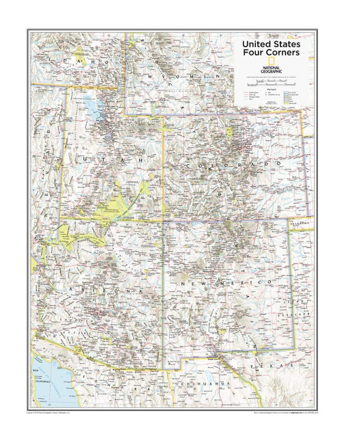 National Geographic: Four Corners USA Wall Map - 22 x 28 inches - Paper Rolled