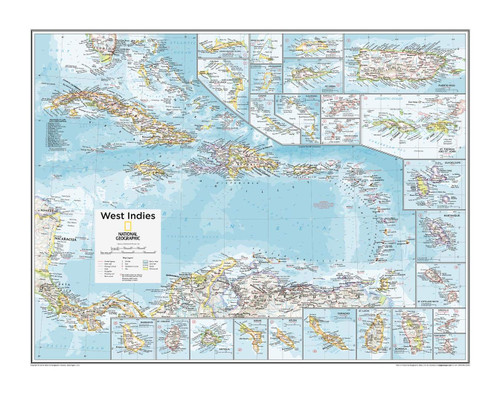 National Geographic: West Indies Wall Map - 28 x 22 inches - Paper Rolled