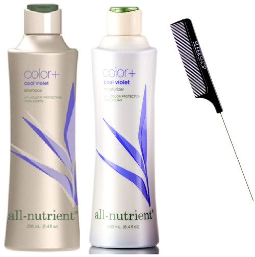 All-Nutrient Color+ COOL VIOLET Shampoo & Moisturizer DUO SET, Color Plus Depositing Tones to Add Hint of Hair Color + Dye (w/ Sleek Comb) Haircolor Conditioner UV+ Color Protection, 100% Vegan (8.4 oz + 8.4 oz KIT)