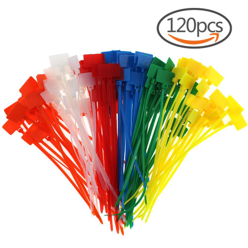 CREATRILL 120 Pcs 6 Colors Nylon Cable Marker Ties Self-locking Cord 5 inches Write on Ethernet Wire Zip Mark Tags Nylon Power Marking Label