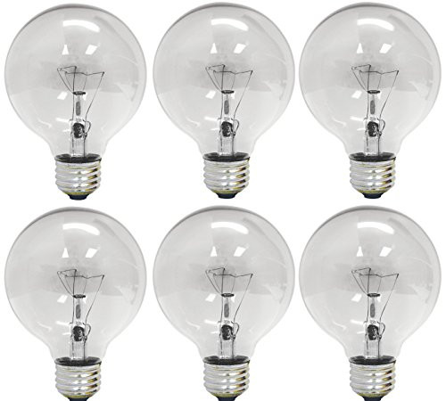 General Electric FBA_12983 GE 12983-6 25 Watt Globe G25 Light Bulb, Crystal Clear, 6-Pack,