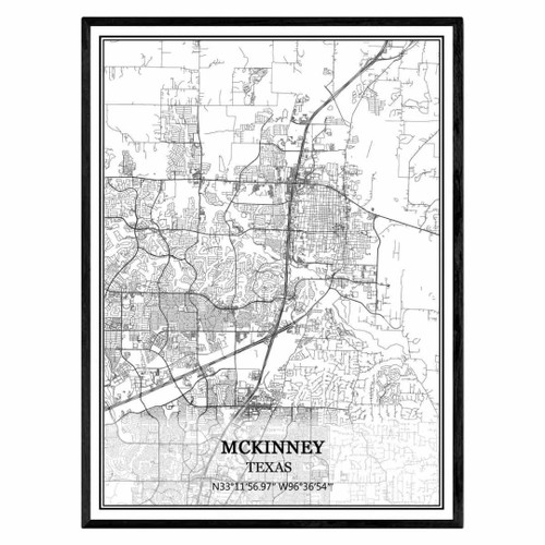 TANOKCRS McKinney Texas USA America Map Wall Art Canvas Print Poster Artwork Unframed Modern Black and White Map Souvenir Gift Home Decor 20x30 Inches