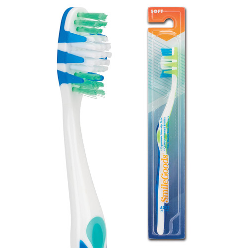 SmileGoods A333 Toothbrush, 33 Tuft, Soft Bristle, With Built-in Tongue Cleaner, 72 Individually Packaged Premium Toothbrushes, Assorted Colors Bulk Pack
