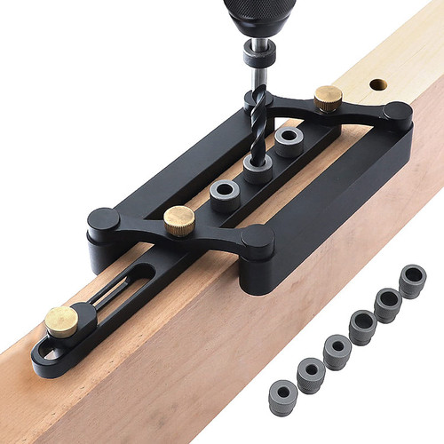 Self Centering Dowel Jig Kit, Wood Dowel Hole Drilling Guide 6/8/10mm Woodworking Doweling Jig Kit Punch Locator Drill Guide Wood Dowel Puncher Locator Carpentry Tools (Black)
