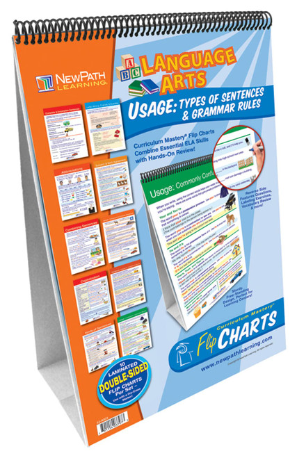 Usage: Sentences and Grammar Flip Chart Set (Grades 4 - 8) - 10 Laminated Write-On/Wipe-Off, Double-Sided Charts Mounted on Easel with Activity Guide