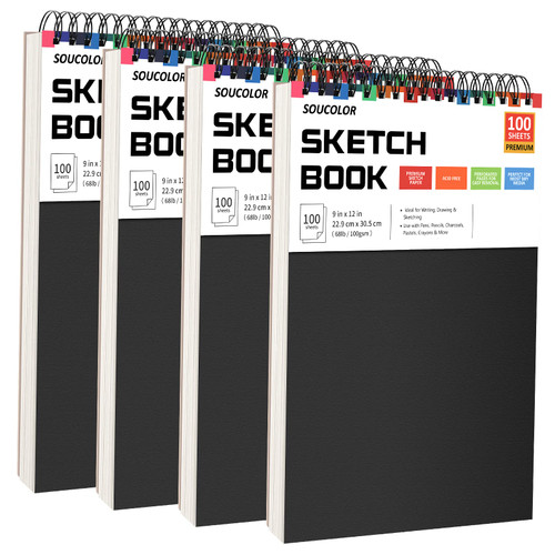 Soucolor 9" x 12" Sketch Book, 4-Pack 100 Sheets Spiral Bound Art Sketchbook, Acid Free (68lb/100gsm) Artist Drawing Book Paper Painting Sketching Pad Soucolor 9" x 12" Sketch Book, 4-Pack 100 Sheets Spiral Bound Art Sketchbook, Acid Free (68lb/100gsm) Artist Drawing Book Paper Painting Sketching Pad