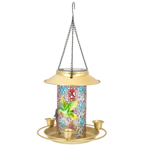 Unomor Solar Bird Feeder Outdoor Hummingbird Feeder Hanging Bird House with Light Hanging Bird Bath Bird Feeders Solar Lantern Solar Wild Bird Feeder Nimh Batteries Squirrel Oriole