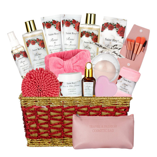 Rose & Jasmine Bath & Shower Sets Home Spa Gift Basket Spa Bomb Bath Spa Gift Set, Bath and Body Home Spa Kit For Women & Men Relaxing Spa Kit with Bath Salts, Shower Gel, Gifts for Birthday Day
