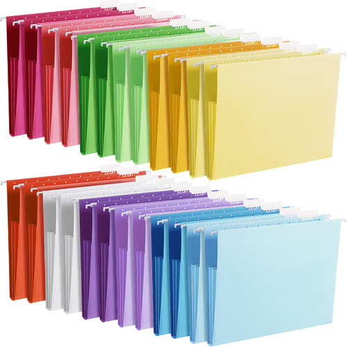24 Pack Hanging File Folders Letter Size File Cabinet Folders Expandable File Hanging Folders with Tabs Colored File Folders Organizer for Filing Cabinet School Work Home Office (Bright Color)