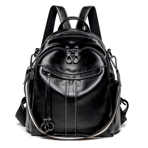 BAGMIND Leather Backpack Purse for Women, Fashion Ladies Shoulder Bags,Travel Anti Theft Bookbag Convertible Daypack Black Medium