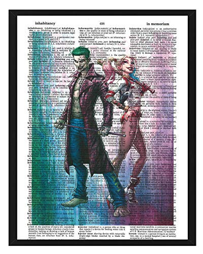 Signature Studios Harley Quinn Photo Joker Suicide Squad Dictionary Art Print Wall Decor Photo Superhero Poster Mixed Media Art 8x10
