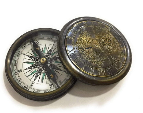Vintage Nautical Brass Compass 3" Robert Frost Poem Engraved Antique Compass (Engraved Brass Compass)