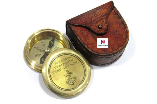 NauticalMart Solid Brass Pocket Compass Quote Engraved Compass with Case
