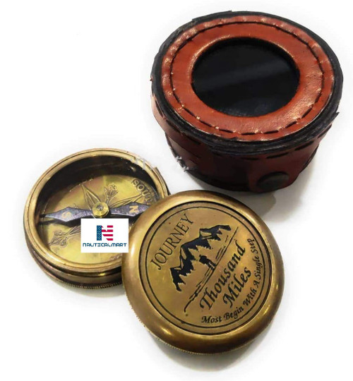 NauticalMart Journey Thousand Miles Compass 2" (inches) Brown Antique NauticalMart Journey Thousand Miles Compass 2" (inches) Brown Antique
