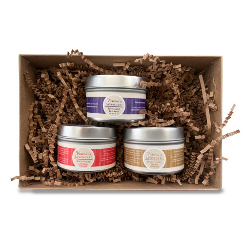 Lavender Massage Oil Candles in Gift Box - Candle Massage Wax Play & Soothing, Aromatherapy Candle Turns Into Massage Oil - Lavender Massage Wax Candle by Victoria's Lavender Travel pack 4 oz - 3 Pack