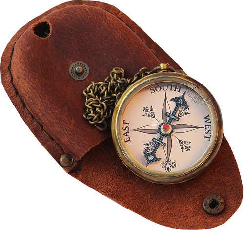 Victoria London Pocket Compass with Leather Case Antique Nautical Vintage Maritime Brass Compass 1876 Engraved Compass A Great Gift for Nautical Lovers