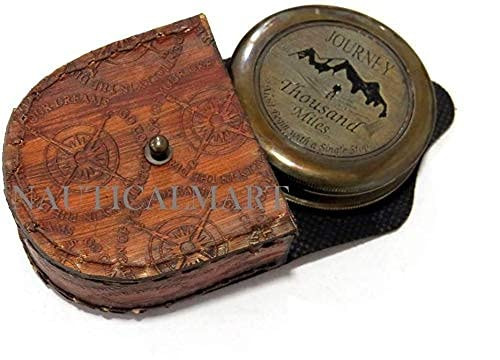 NauticalMart A Journey A Thousand Miles Must Begin A Single Step Solid Brass Compass W/Case NauticalMart A Journey A Thousand Miles Must Begin A Single Step Solid Brass Compass W/Case