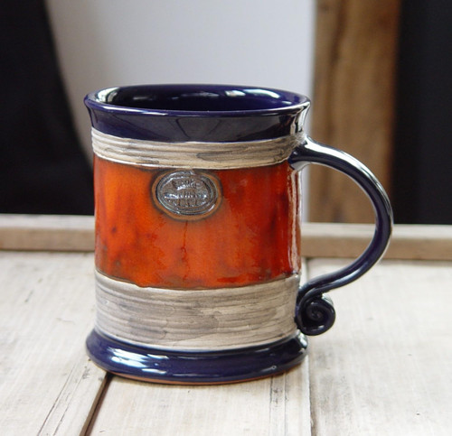 Wheel-Thrown Ceramic Coffee Mug - Blue & Orange Pottery - Unique Handmade Tea Cup - The Perfect Gift